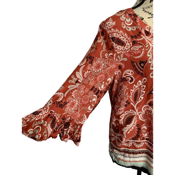 Ann Taylor Factory Boho Blouse Cotton Blend Bell Sleeves women’s size medium - Picture 5 of 11